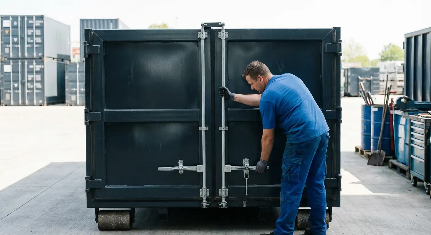 Dumpster walk-in loading door open showing easy access in Hollywood, FL