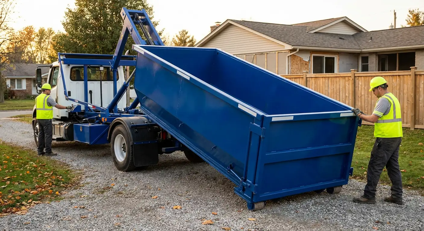 Roll-off dumpster rental delivery truck in Hollywood, FL