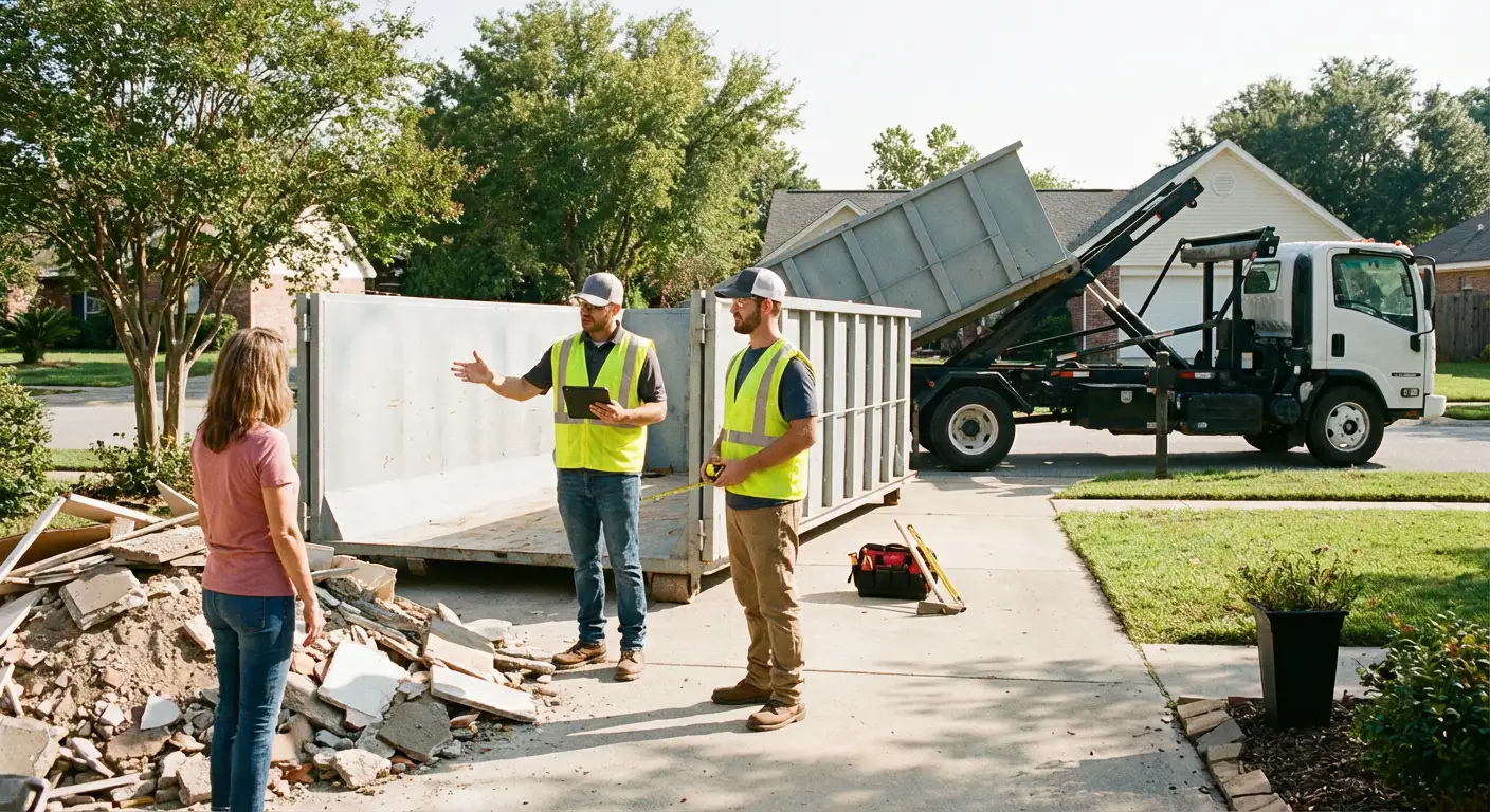 Broward Dumpster Rental dumpster delivery truck in Hollywood, FL