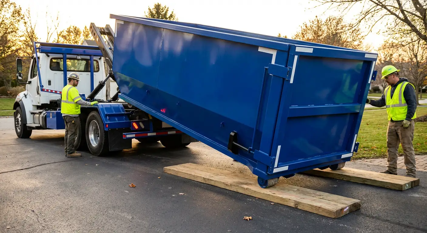 Dumpster delivery on driveway in Hollywood, FL